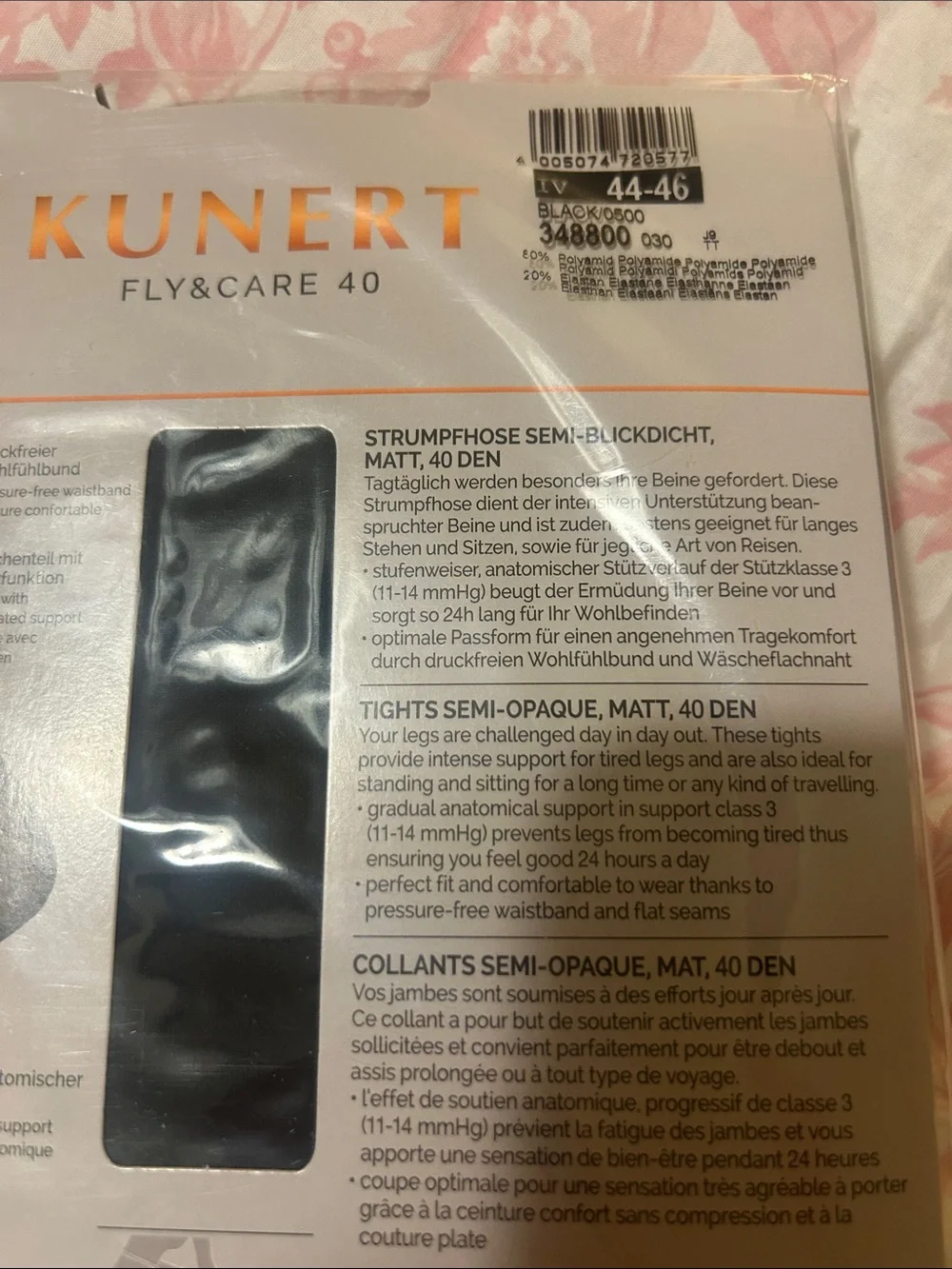 Kunert Fly & Care 40 Semi-Opaque Tights in Black Sz 4 ( 44-46)